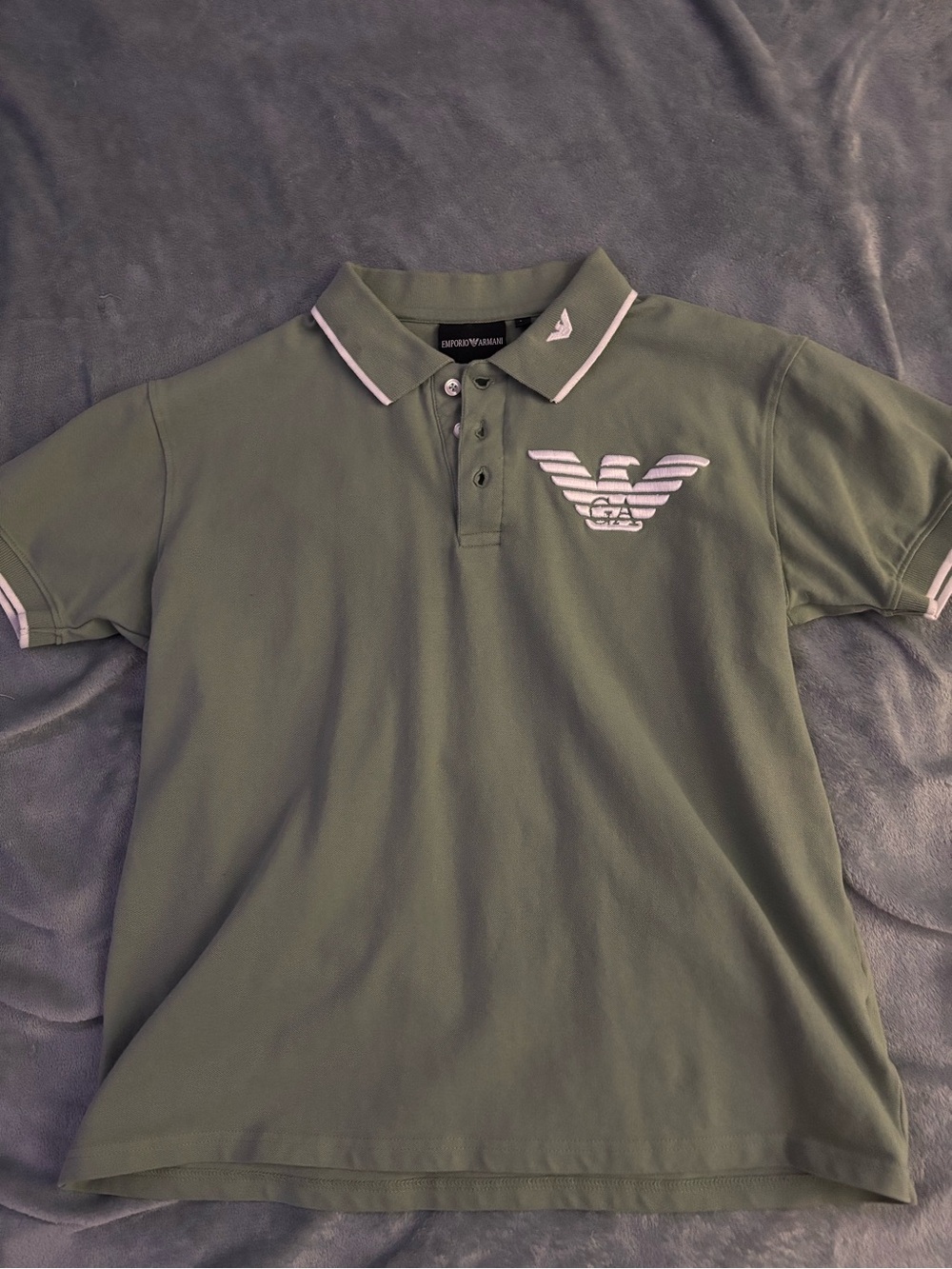 Emporio Armani Olive Green Polo with White Trim and Chest Logo